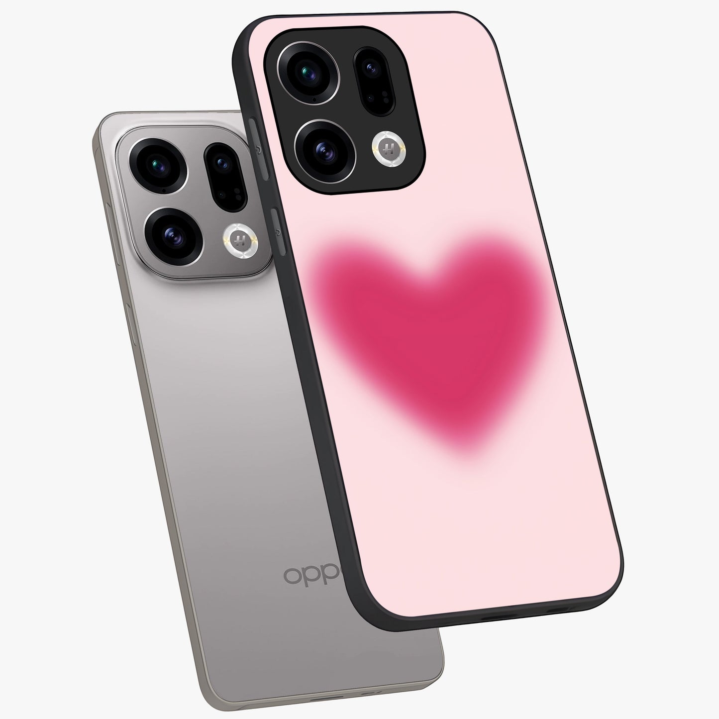 Pink Aura Heart Glass Case displayed in angled mockup highlighting vibrant pink heart design with dreamy aura aesthetic.