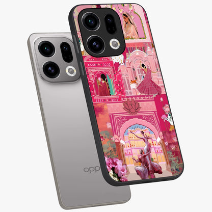 Pink Palace Muse Glass Case displayed in angled mockup highlighting dreamy palace illustration with soft pink aesthetic.