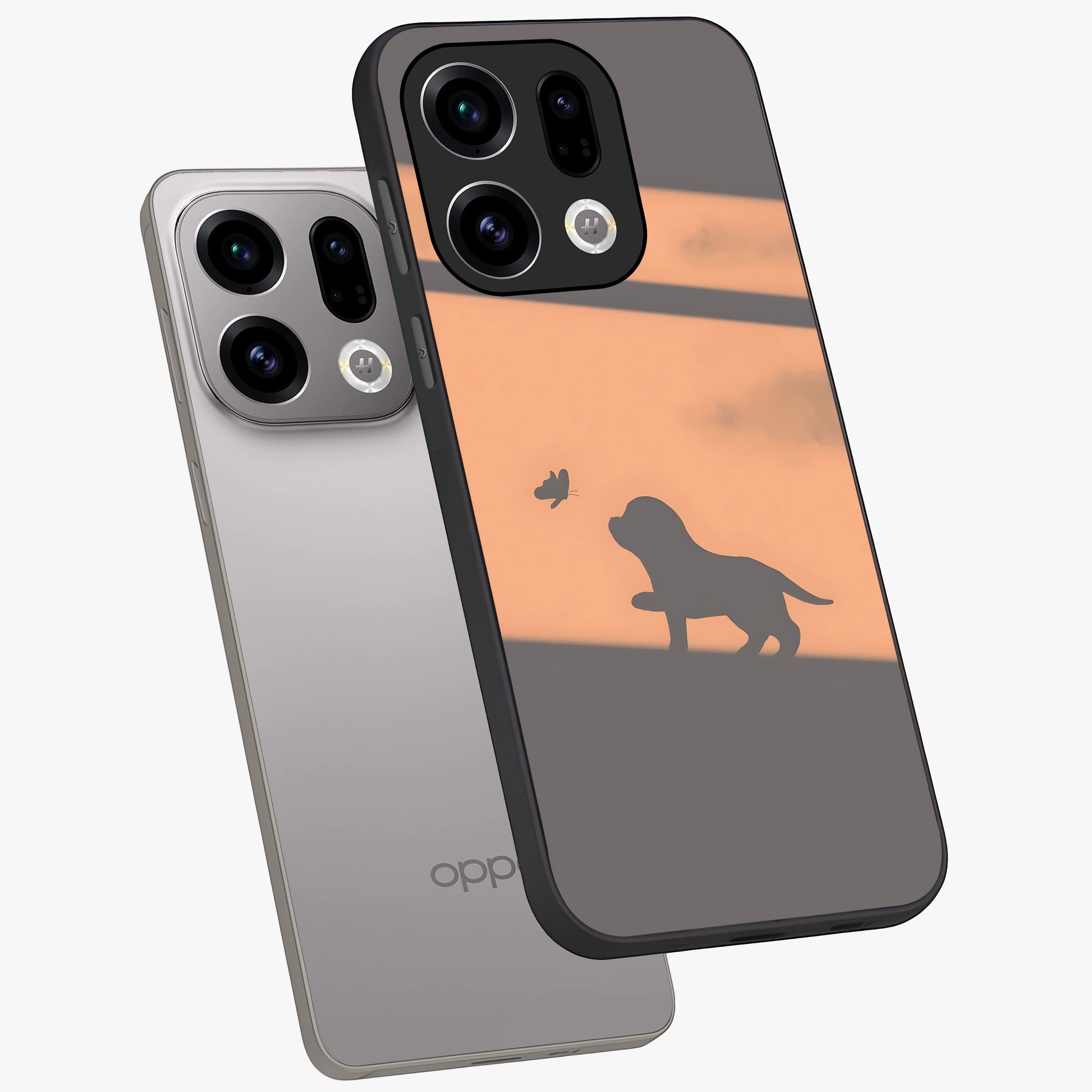 Puppy Shadow Art Glass Case displayed in angled mockup highlighting playful dog illustration with artistic shadow aesthetic.