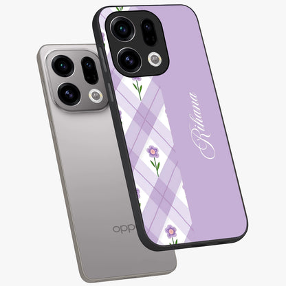 Purple Diamond Floral Glass Case displayed in angled mockup highlighting elegant purple flower design with decorative pattern.
