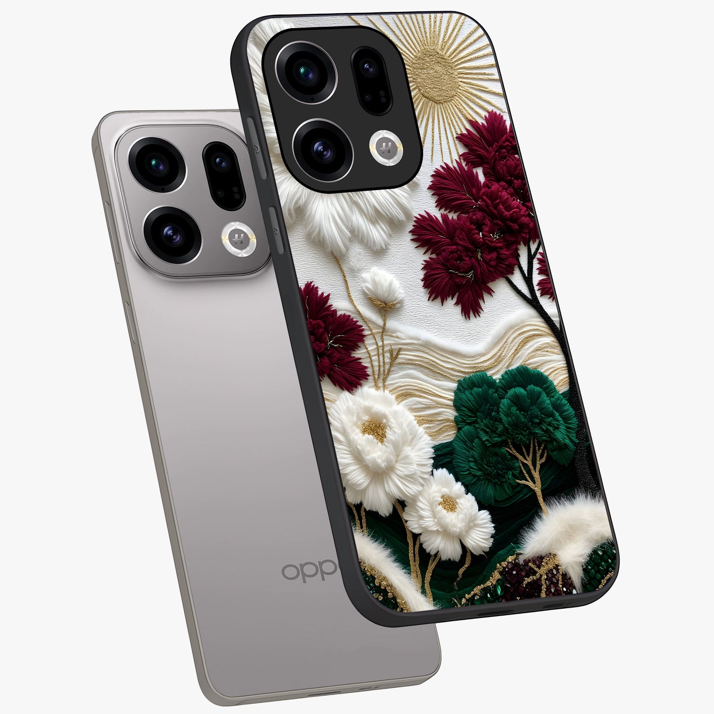 Radiant Bloom Elegance Glass Case displayed in angled mockup highlighting graceful floral design with radiant aesthetic style.