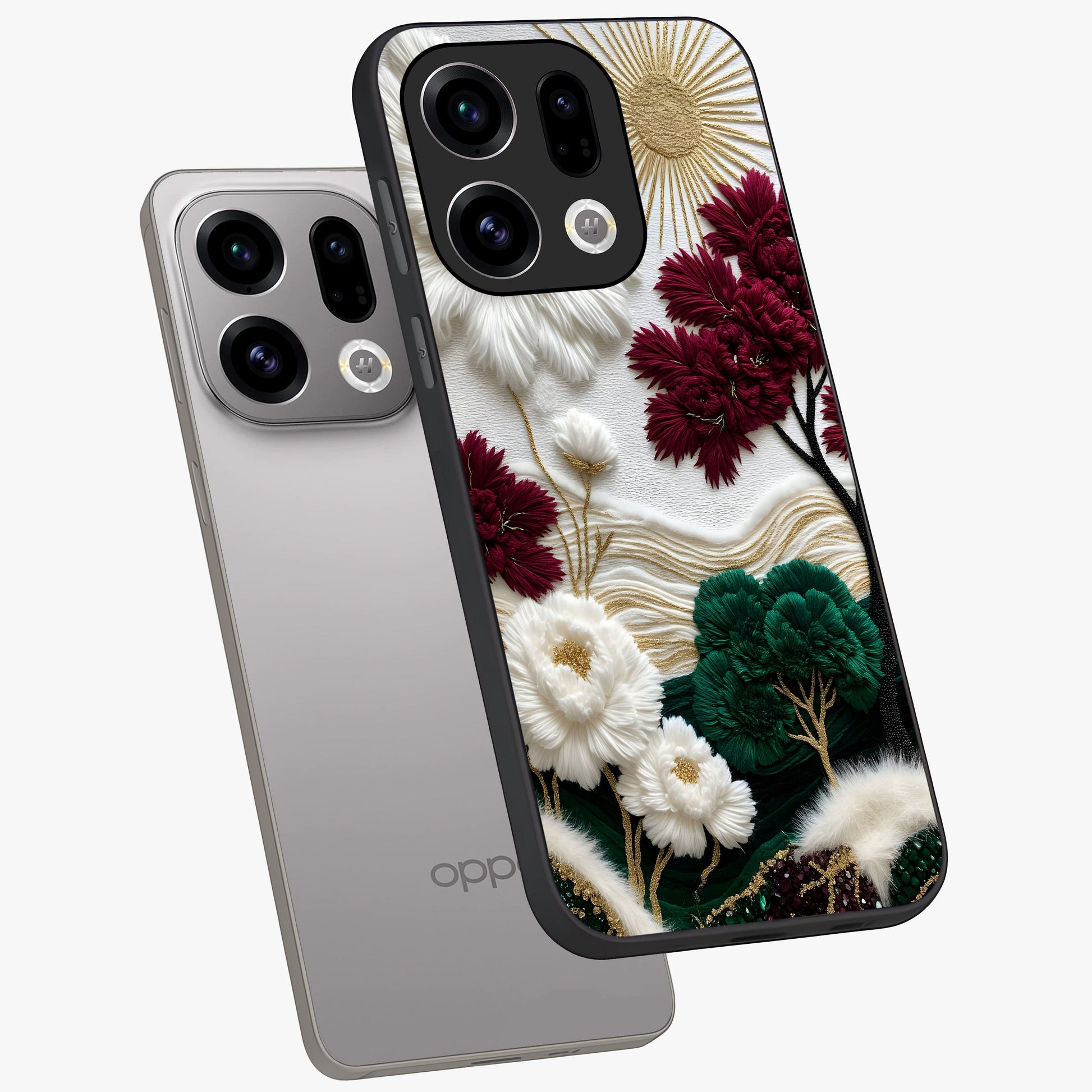 Radiant Bloom Elegance Glass Case displayed in angled mockup highlighting graceful floral design with radiant aesthetic style.