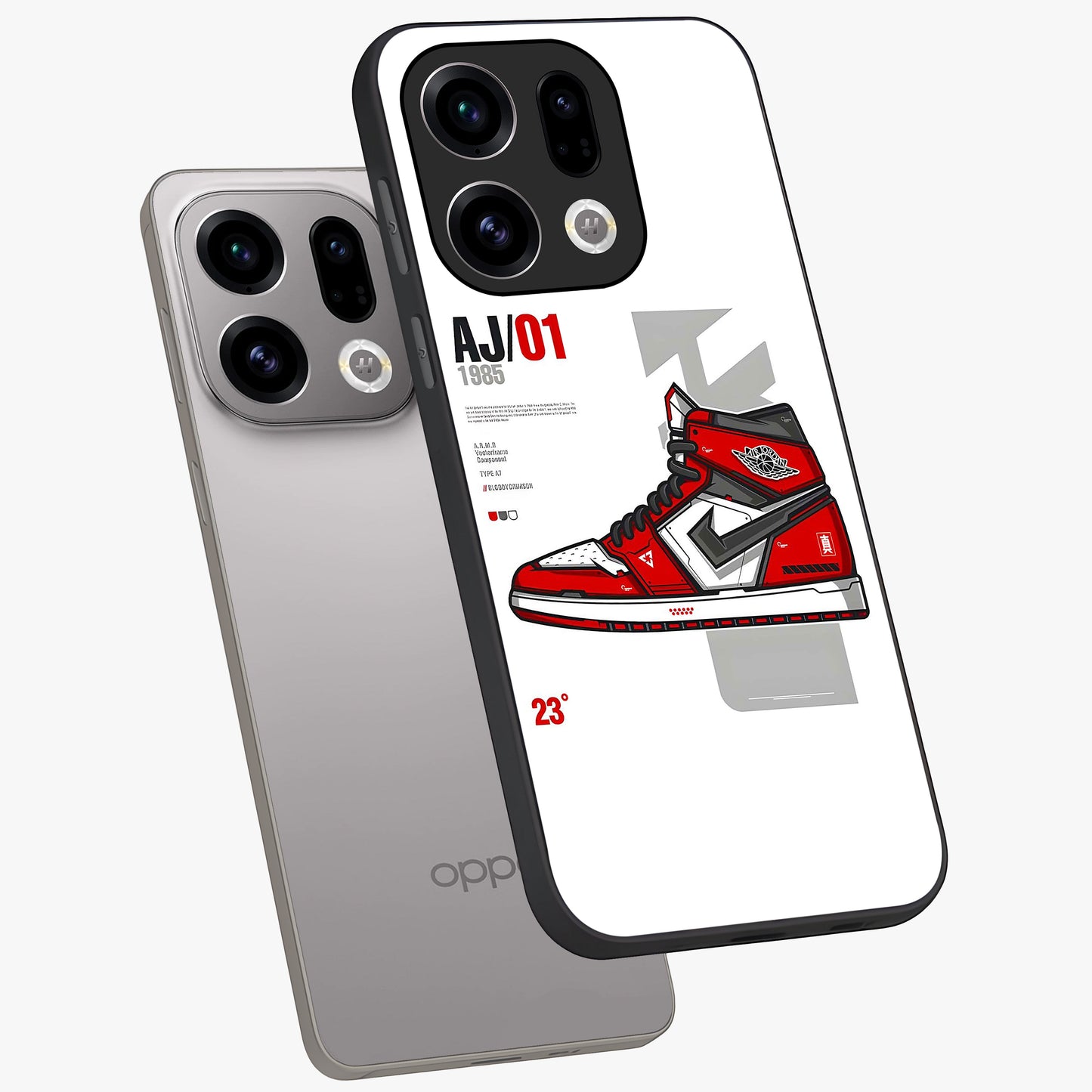Retro Sneaker Blueprint Glass Case displayed in angled mockup highlighting detailed shoe design with sporty retro aesthetic.