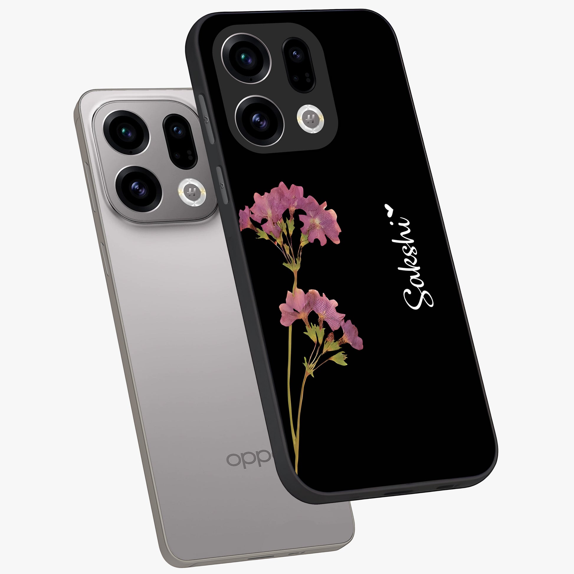 Riching Lavender Flower Custom Name Glass Case displayed in angled mockup highlighting delicate lavender flower design with custom name feature.
