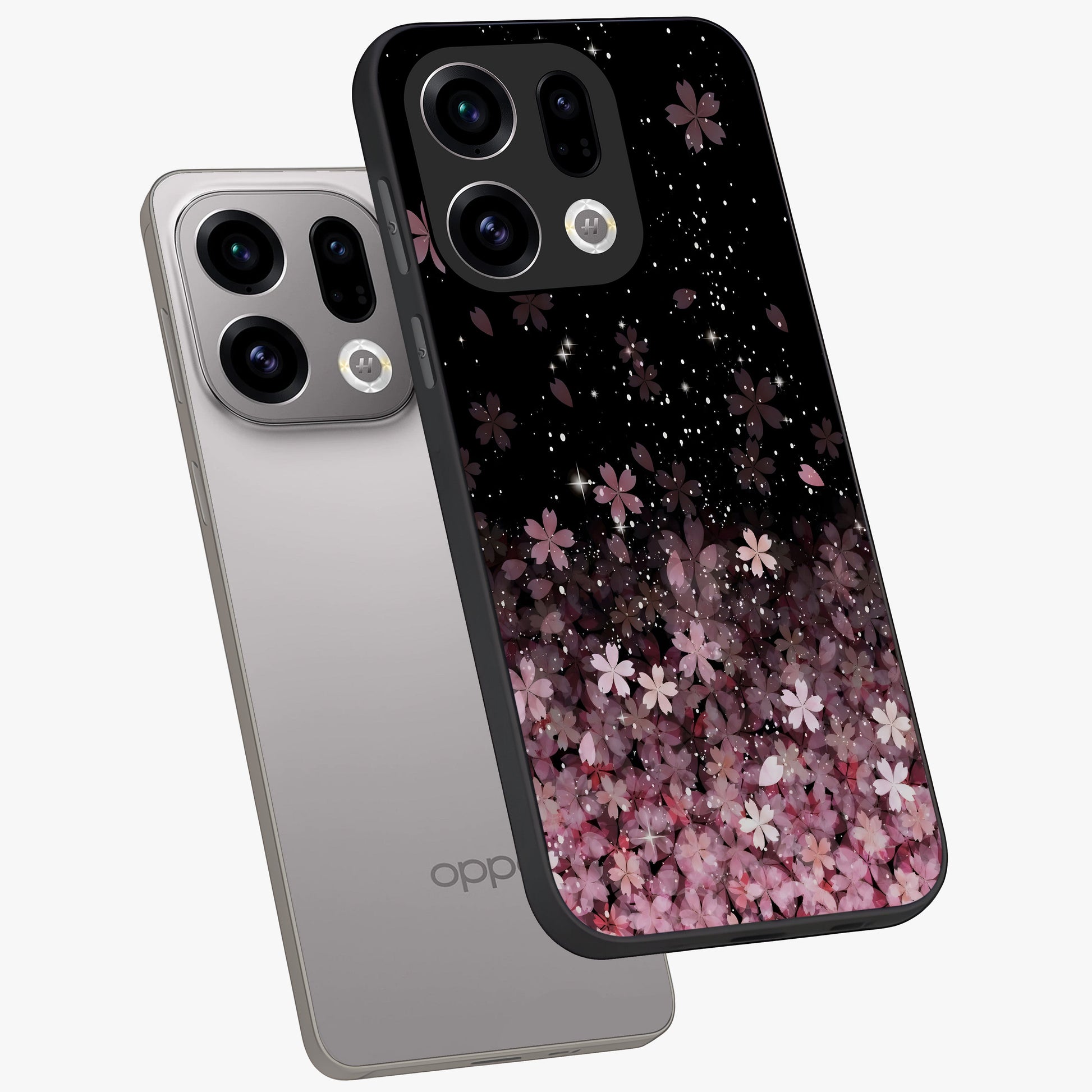 Small Starry Flowers Glass Case displayed in angled mockup highlighting tiny flower pattern with celestial aesthetic style.