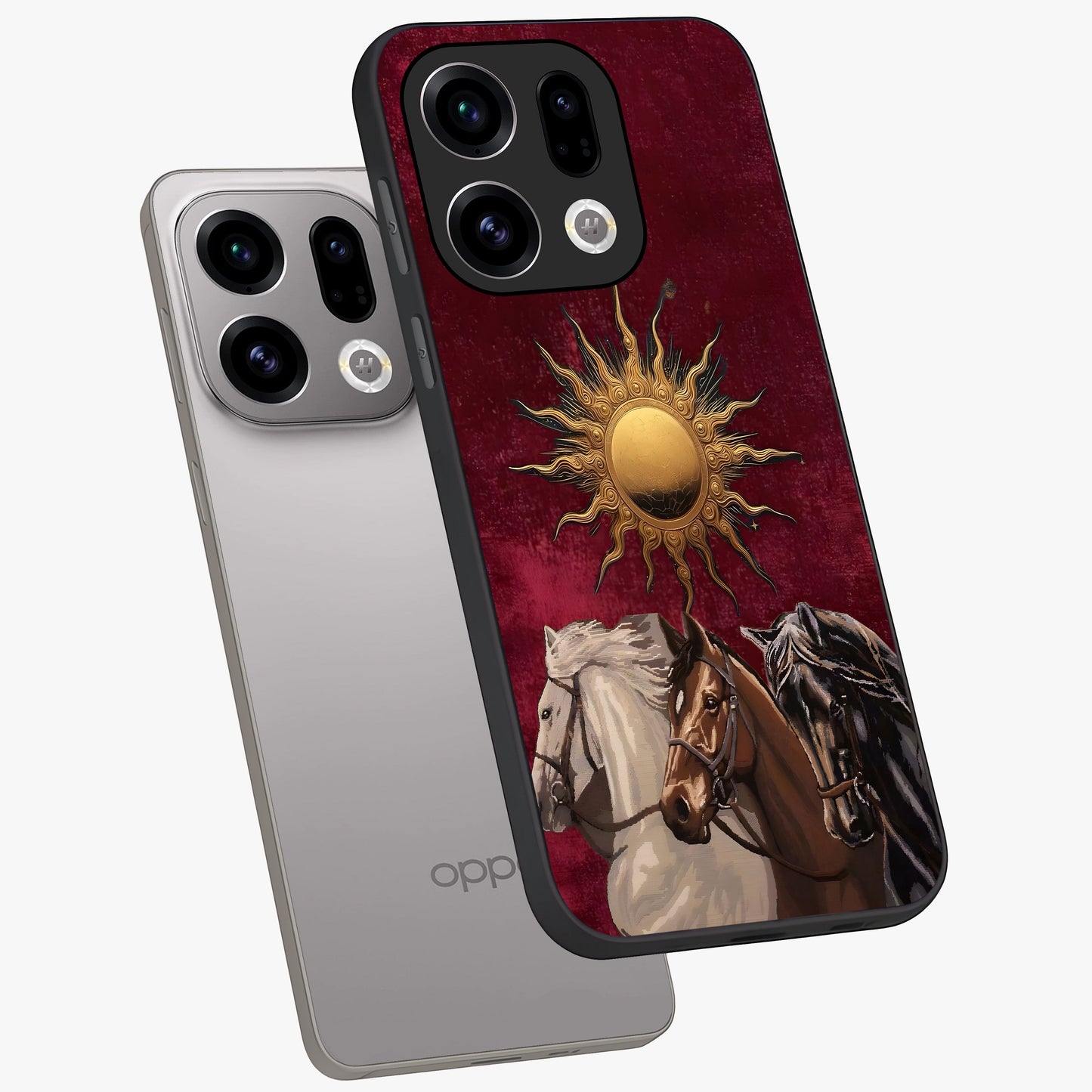 Solar Riders Glass Case displayed in angled mockup highlighting powerful rider illustration with radiant solar aesthetic.