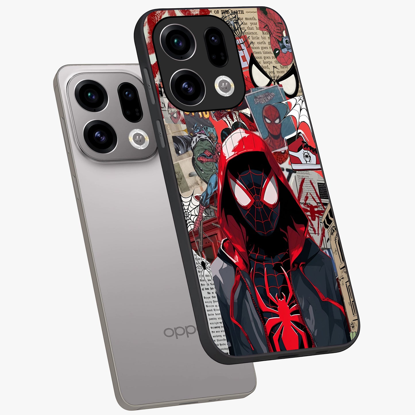 Spider Collage Street Glass Case displayed in angled mockup highlighting dynamic street style collage design with comic aesthetic.