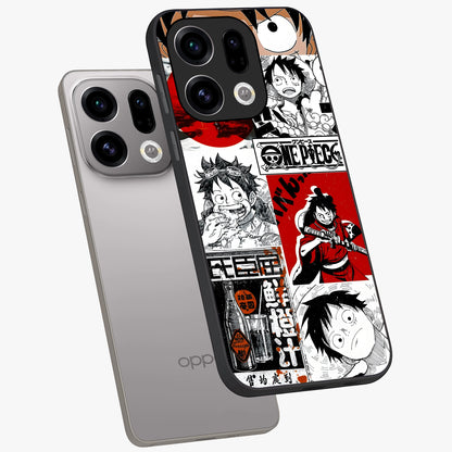 Strawhat Chaos Panels Glass Case displayed in angled mockup highlighting vibrant anime collage design with action aesthetic.