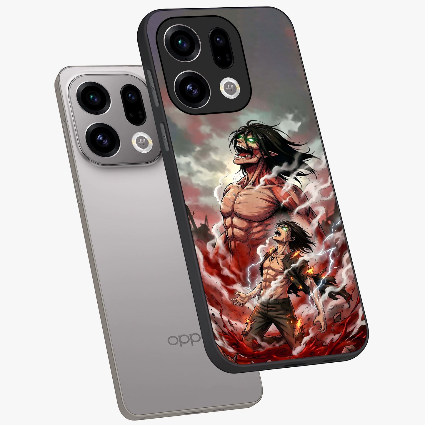 Titan Awakening Fury Glass Case displayed in angled mockup highlighting dramatic giant warrior design with bold anime aesthetic.