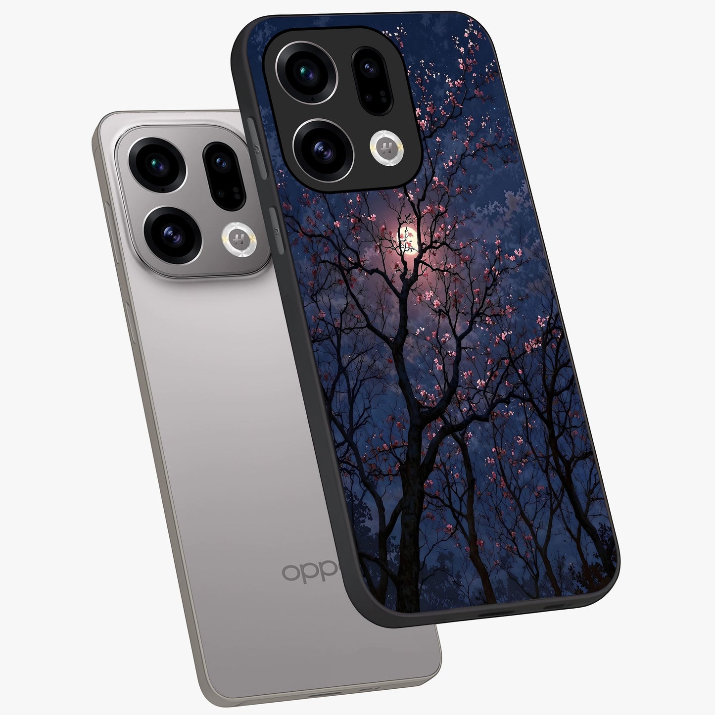 Twilight Sakura Serenade Glass Case displayed in angled mockup highlighting delicate sakura flower design with dreamy aesthetic.