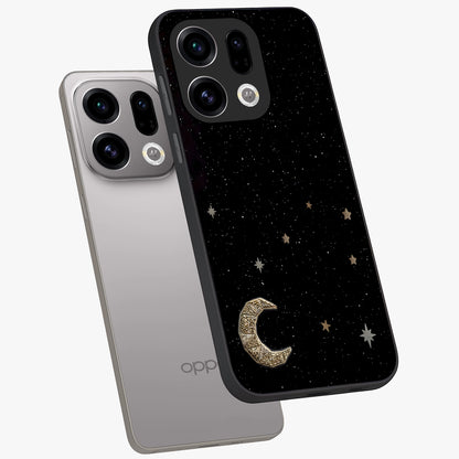 Twinkle Star With Half Moon Glass Case displayed in angled mockup highlighting celestial moon and star design with magical aesthetic.