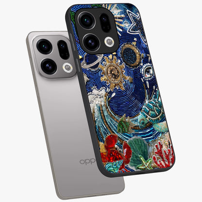 Universe Underwater Spark Glass Case displayed in angled mockup highlighting glowing aquatic design with celestial aesthetic.