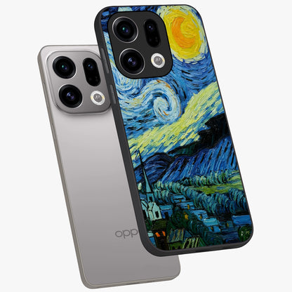 Van Gogh Art Glass Case displayed in angled mockup highlighting swirling brushstroke design with artistic aesthetic.