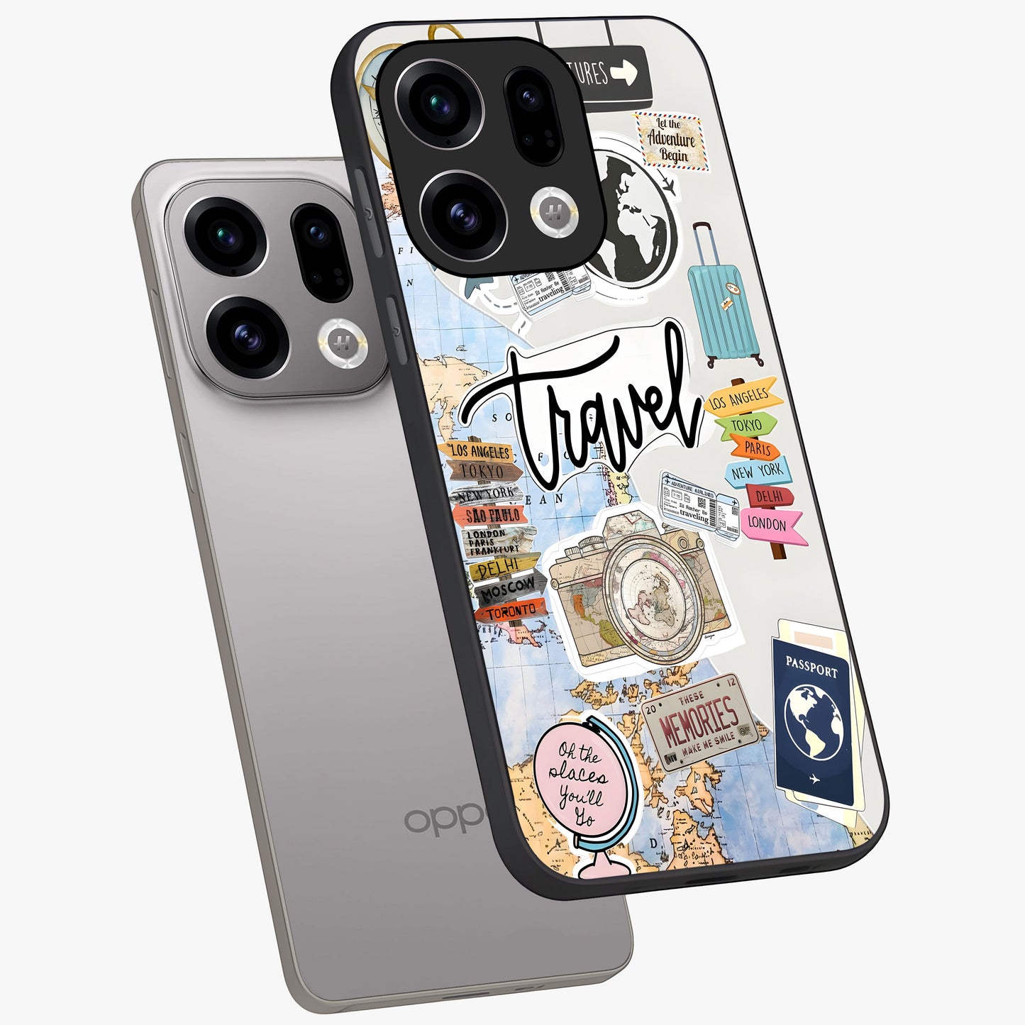 Wanderlust Journal Glass Case displayed in angled mockup highlighting adventure themed design with aesthetic travel vibe.