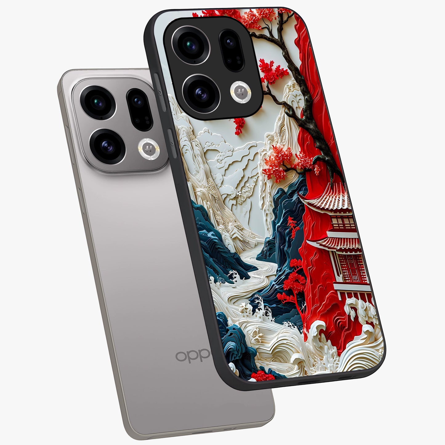 Whispers Of Sakura Waves Glass Case displayed in angled mockup highlighting flowing sakura design with soft floral aesthetic.