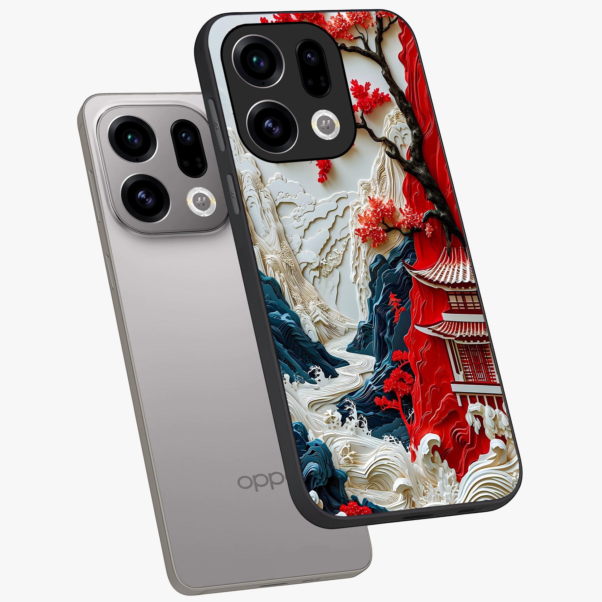 Whispers Of Sakura Waves Glass Case displayed in angled mockup highlighting flowing sakura design with soft floral aesthetic.