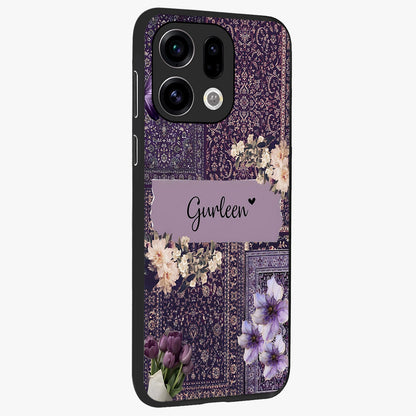 Antique Floral Whisper Custom Name Glass Case upright view showcasing delicate floral artwork with custom name feature.