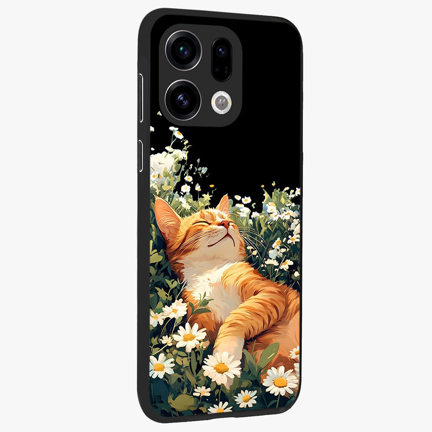 Blissful Bloom Cat Glass Case upright view showcasing charming cat design surrounded by blooming floral elements.