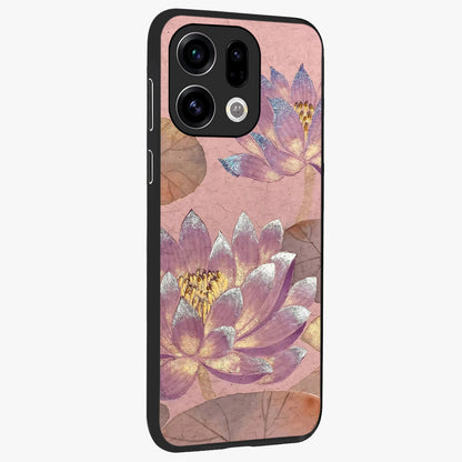 Blossom Mist Lotus Glass Case upright view showcasing graceful lotus flower design with peaceful botanical style.