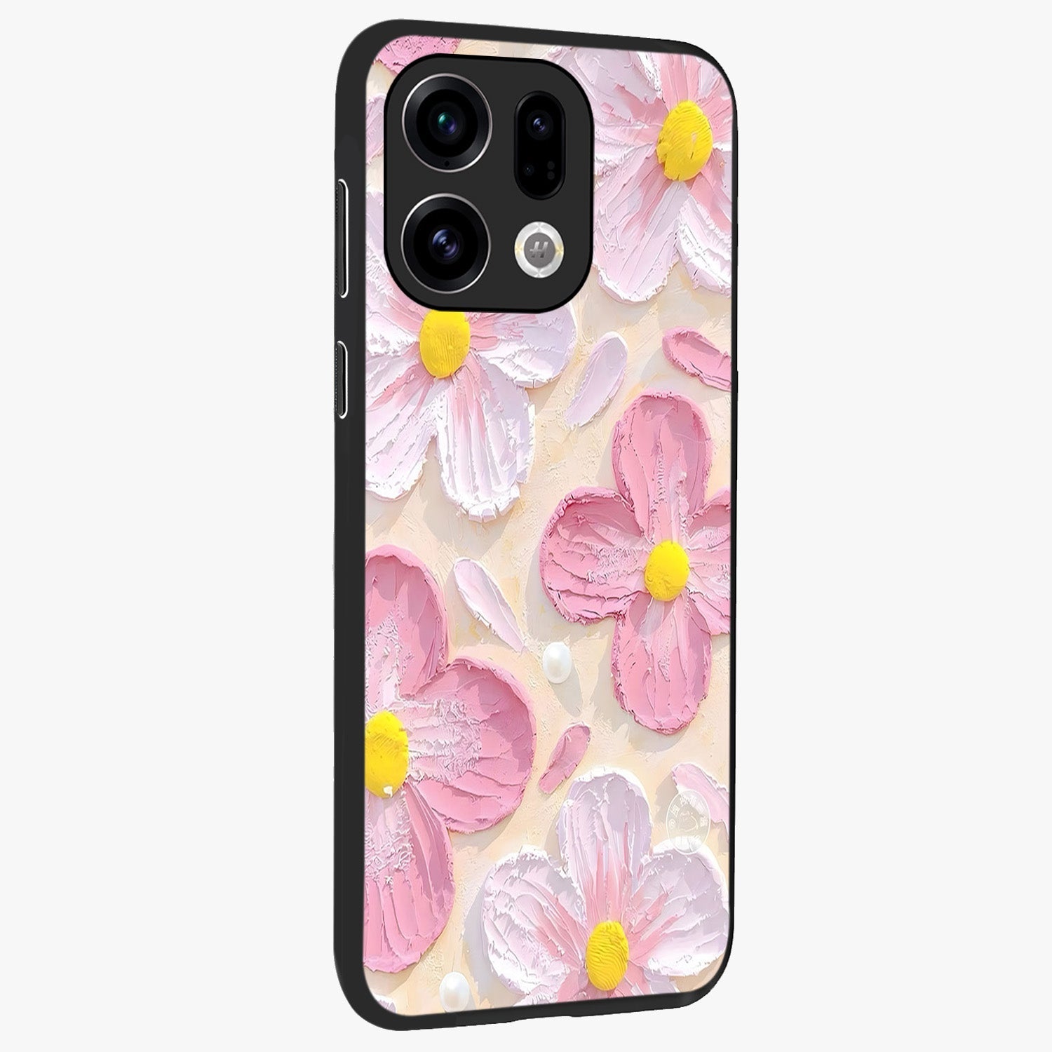 Blush Bloom Texture Glass Case upright view showcasing delicate blush floral texture with modern minimal style.