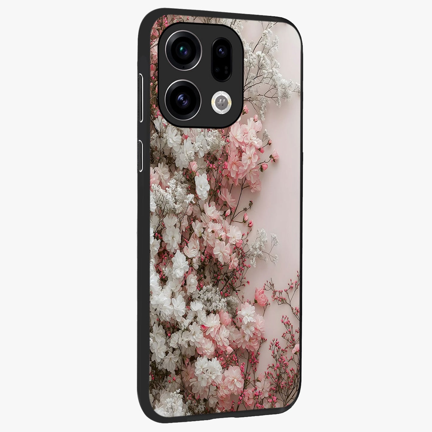 Blush Blossom Cloud Glass Case upright view showcasing calm floral cloud artwork with gentle dreamy theme.