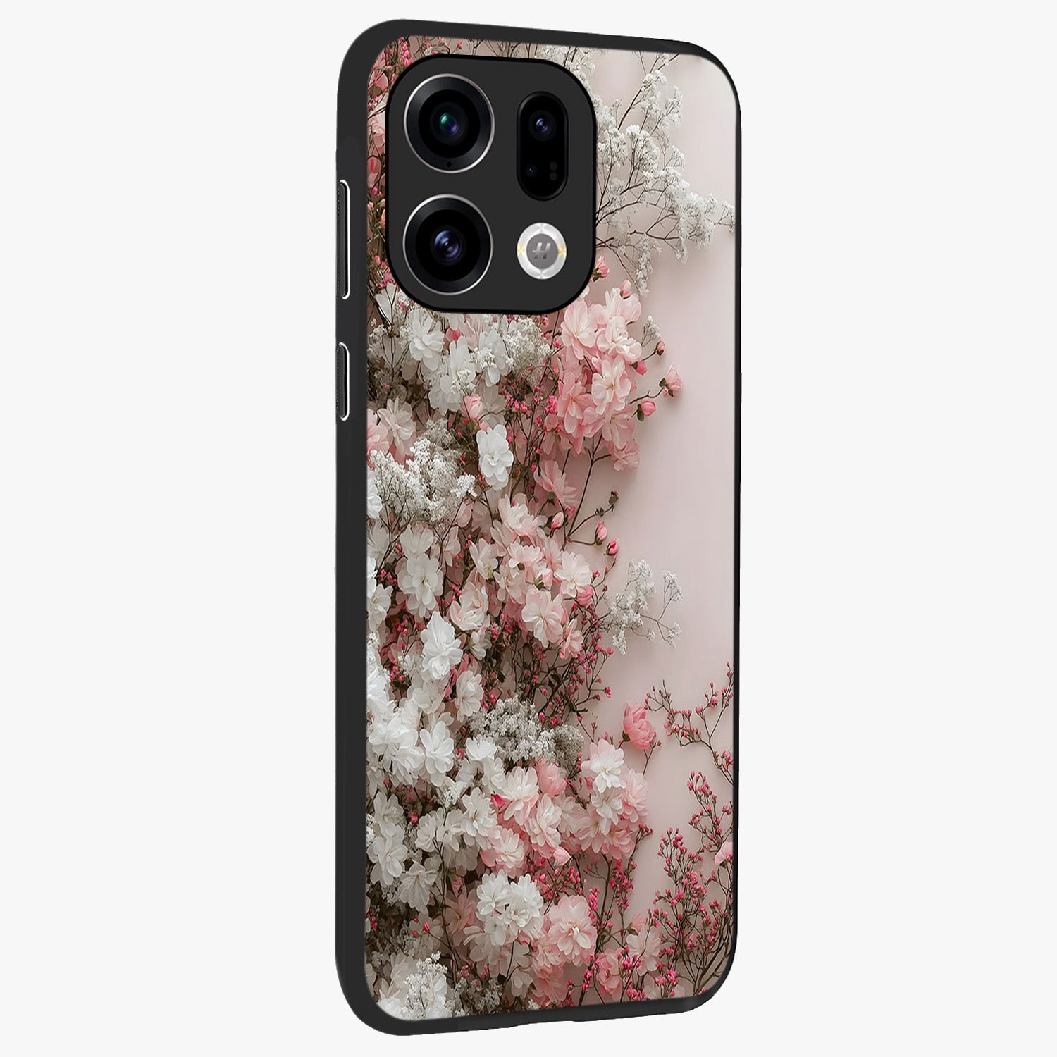 Blush Blossom Cloud Glass Case upright view showcasing calm floral cloud artwork with gentle dreamy theme.