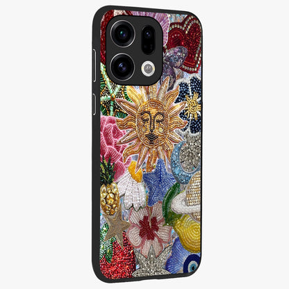 Celestial Floral and Playful Glass Case upright view showcasing whimsical floral artwork with cosmic aesthetic theme.