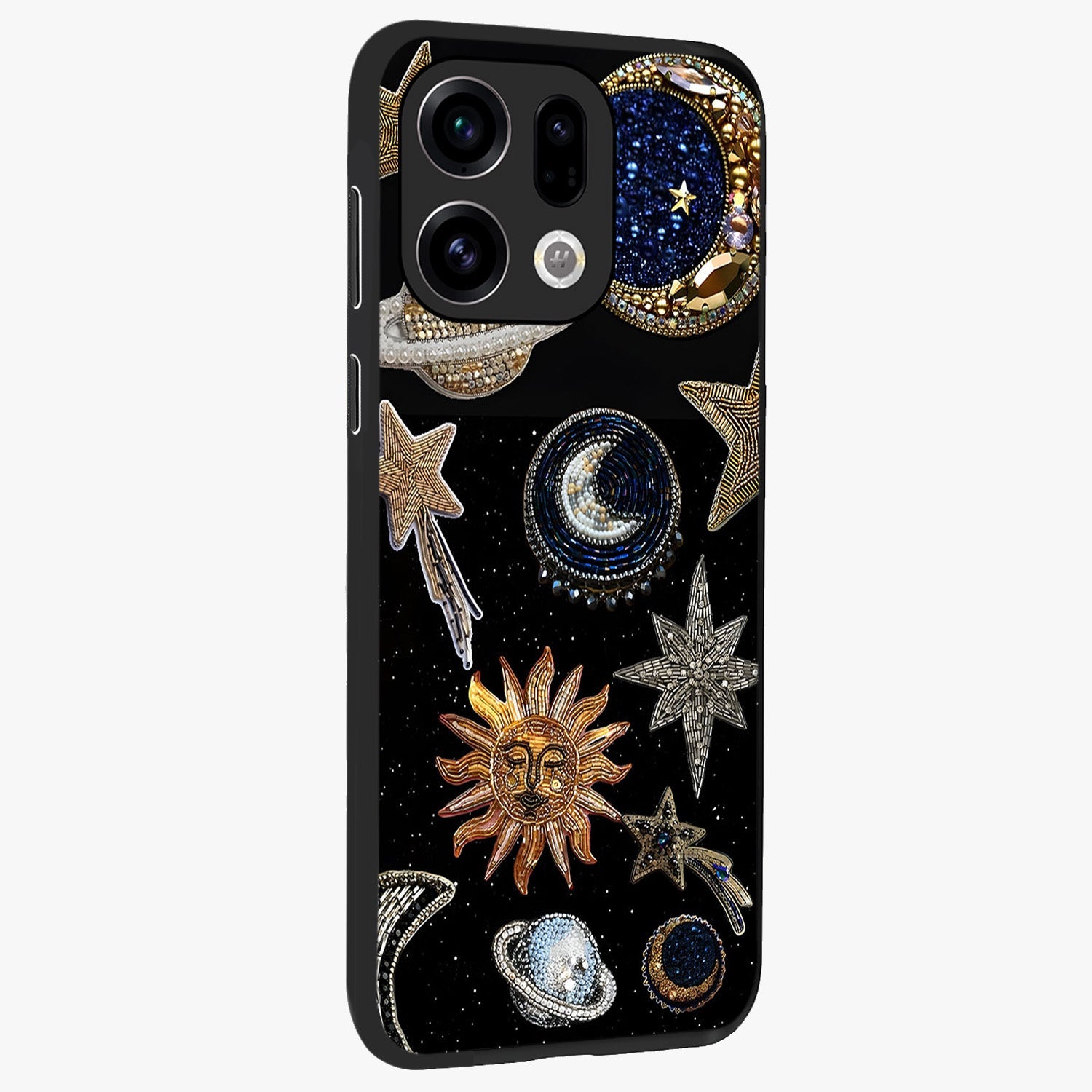 Celestial Gem Constellations Glass Case upright view showcasing cosmic constellation artwork with celestial aesthetic style.