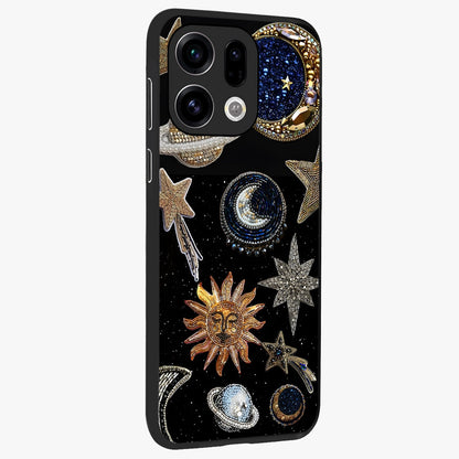 Celestial Gem Constellations Glass Case upright view showcasing cosmic constellation artwork with celestial aesthetic style.