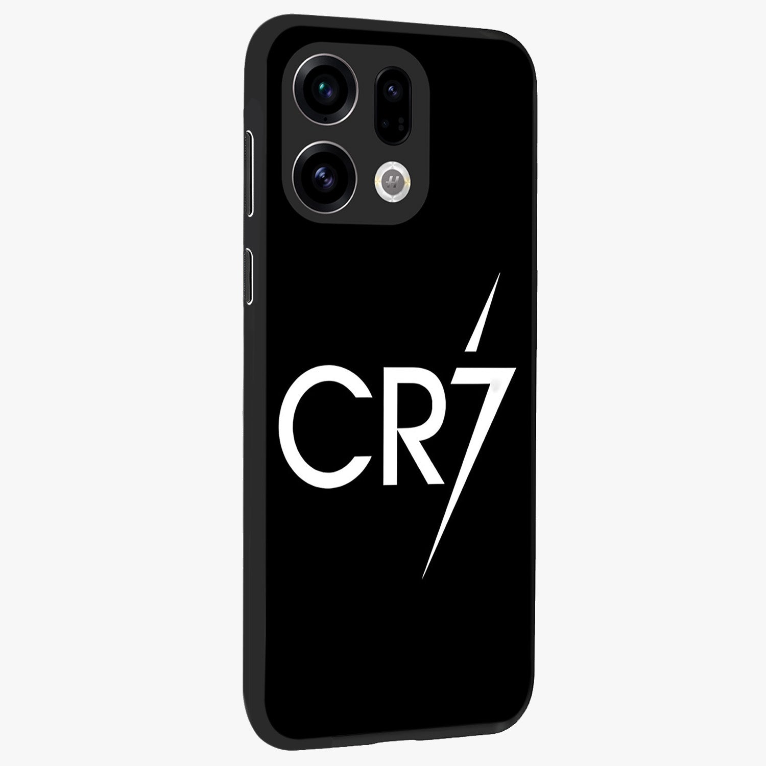 Cr7 Elite Strike Glass Case upright view showcasing energetic football inspired design with modern sports aesthetic.