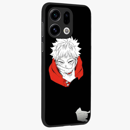 Crimson Chaos Smile Glass Case upright view showcasing expressive chaotic artwork with striking visual theme.