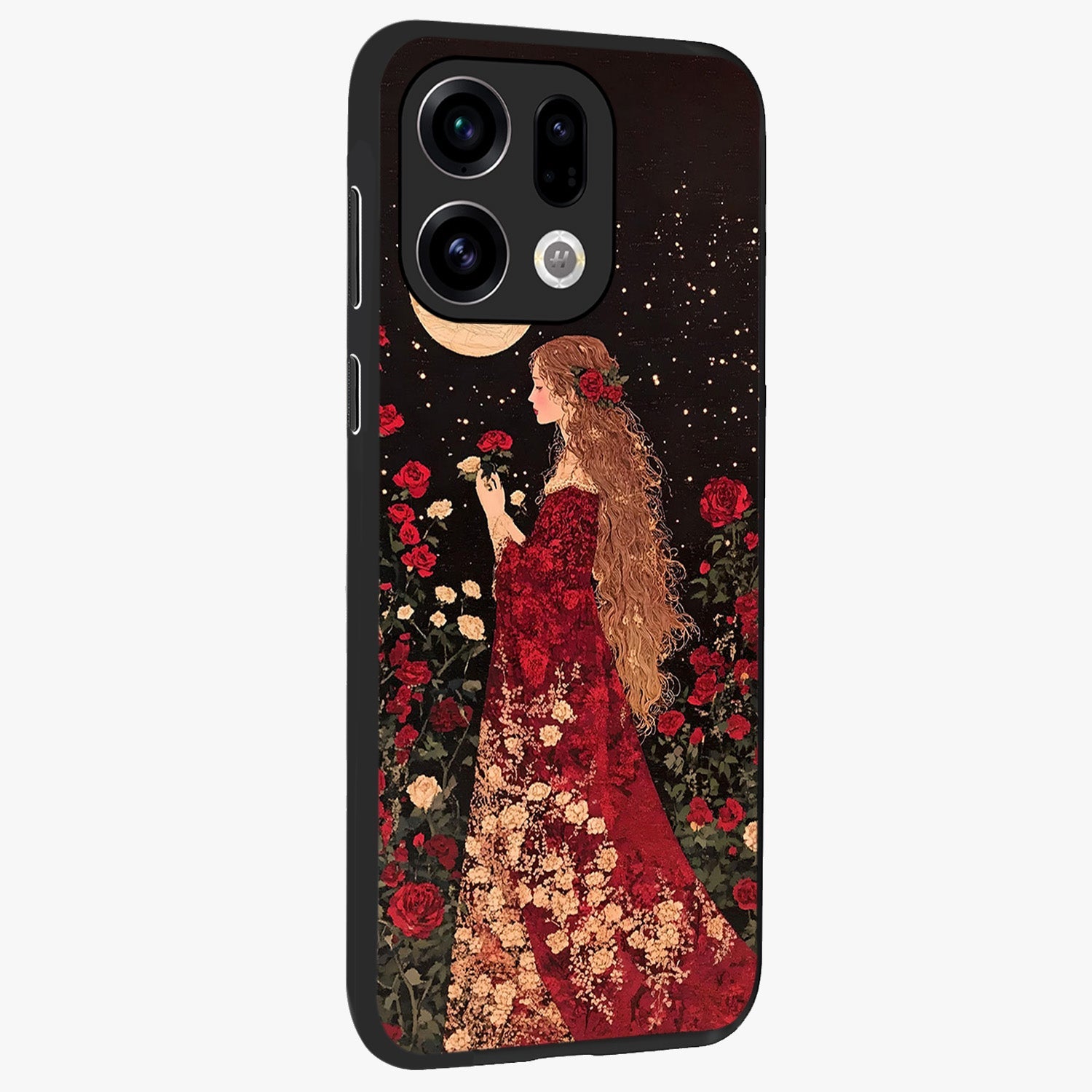Crimson Dreams Glass Case upright view showcasing dreamy red toned artwork with modern aesthetic style.