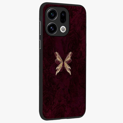 Crimson Fade Butterfly Glass Case upright view showcasing graceful butterfly artwork with soft crimson fade effect.