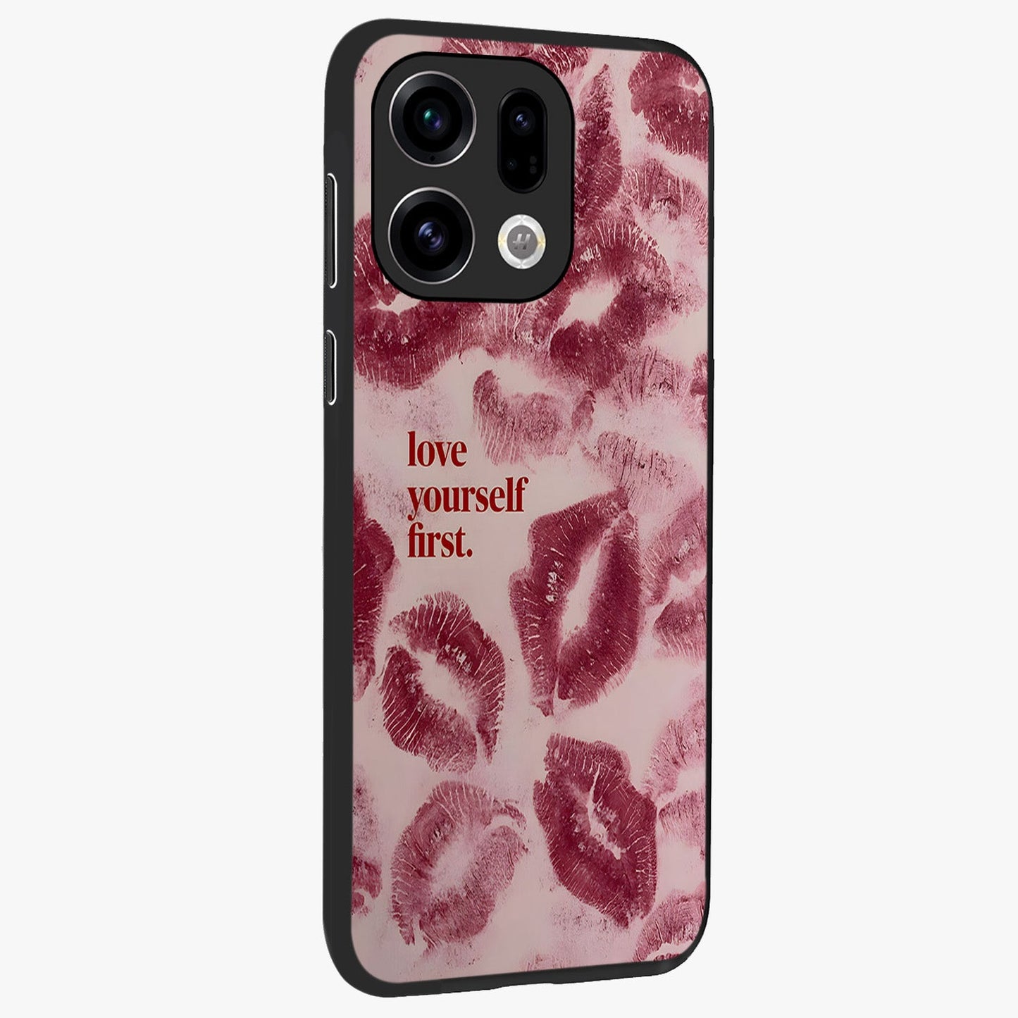 Crimson Kiss Love Glass Case upright view showcasing expressive romantic artwork with deep crimson theme.