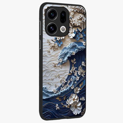 Floral Wave Origami Glass Case upright view showcasing creative floral origami artwork with artistic decorative theme.
