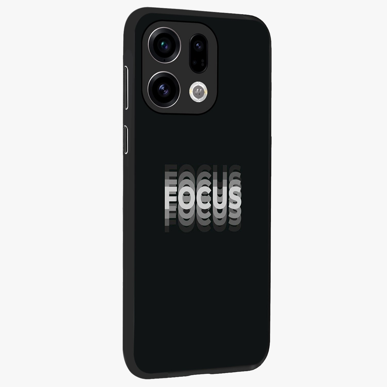 Focus Mode On Glass Case upright view showcasing strong typography statement with sleek motivational theme.