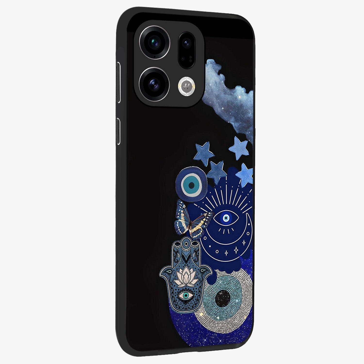 Galactic Charm Cluster Glass Case upright view showcasing glowing cosmic charm artwork with magical celestial style.
