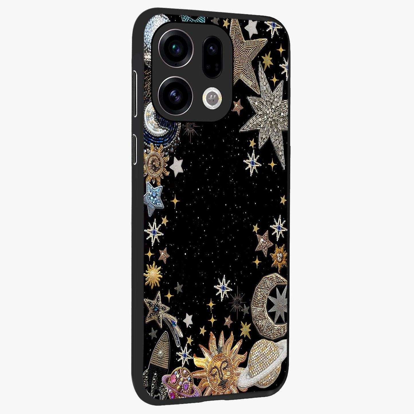 Galactic Jewel Stars Glass Case upright view showcasing glittering star jewel artwork with vibrant galaxy theme.