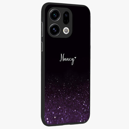 Glittery Purple Bokeh Custom Name Glass Case upright view showcasing vibrant purple sparkle artwork with personalized aesthetic style.