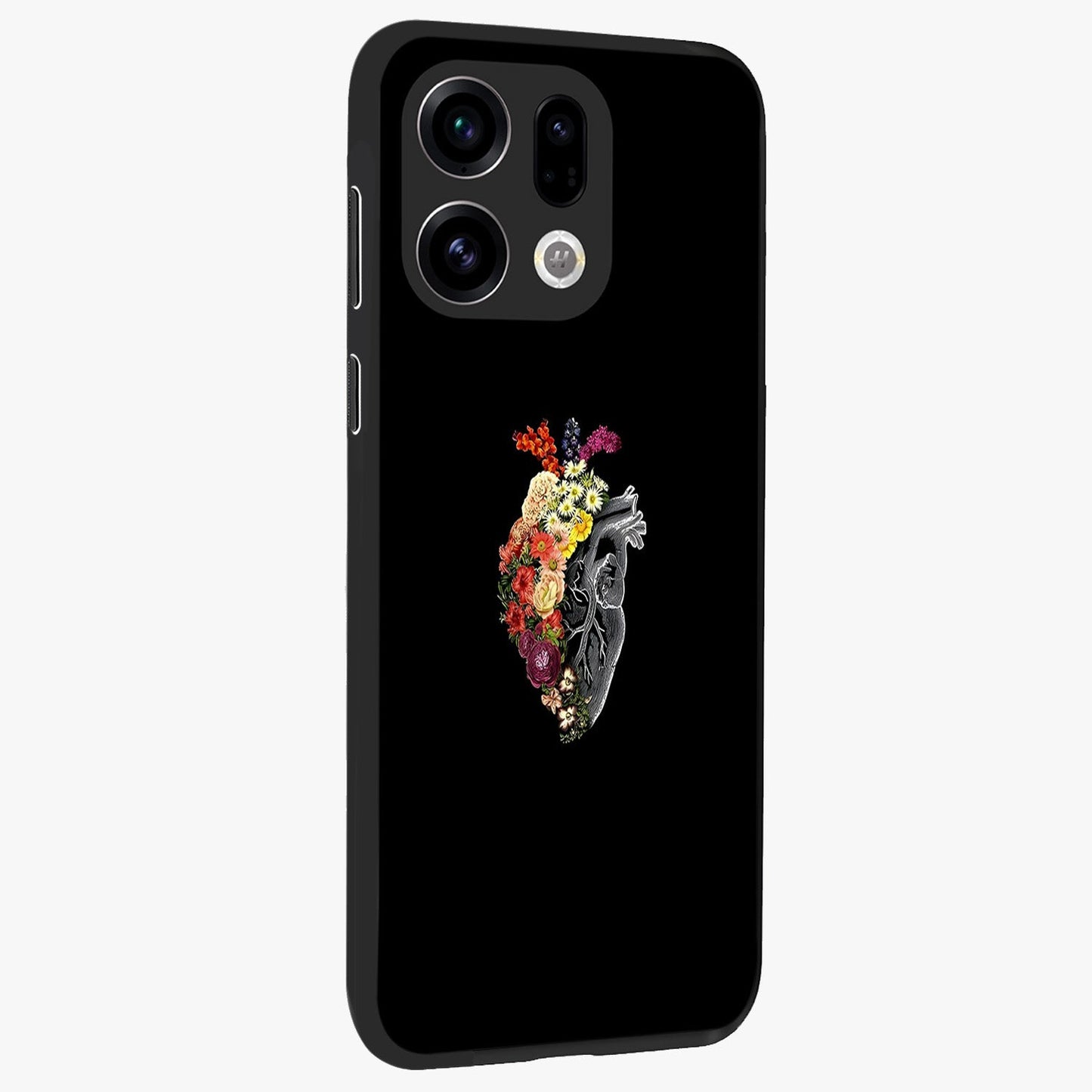 Heart With Flowers Glass Case upright view showcasing decorative heart and floral artwork with sweet romantic theme.