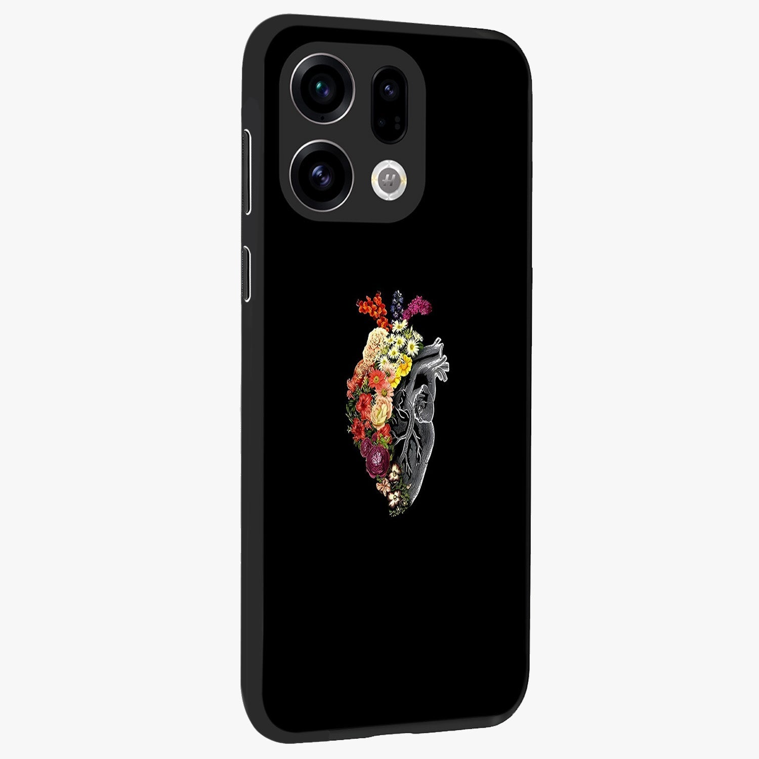 Heart With Flowers Glass Case upright view showcasing decorative heart and floral artwork with sweet romantic theme.