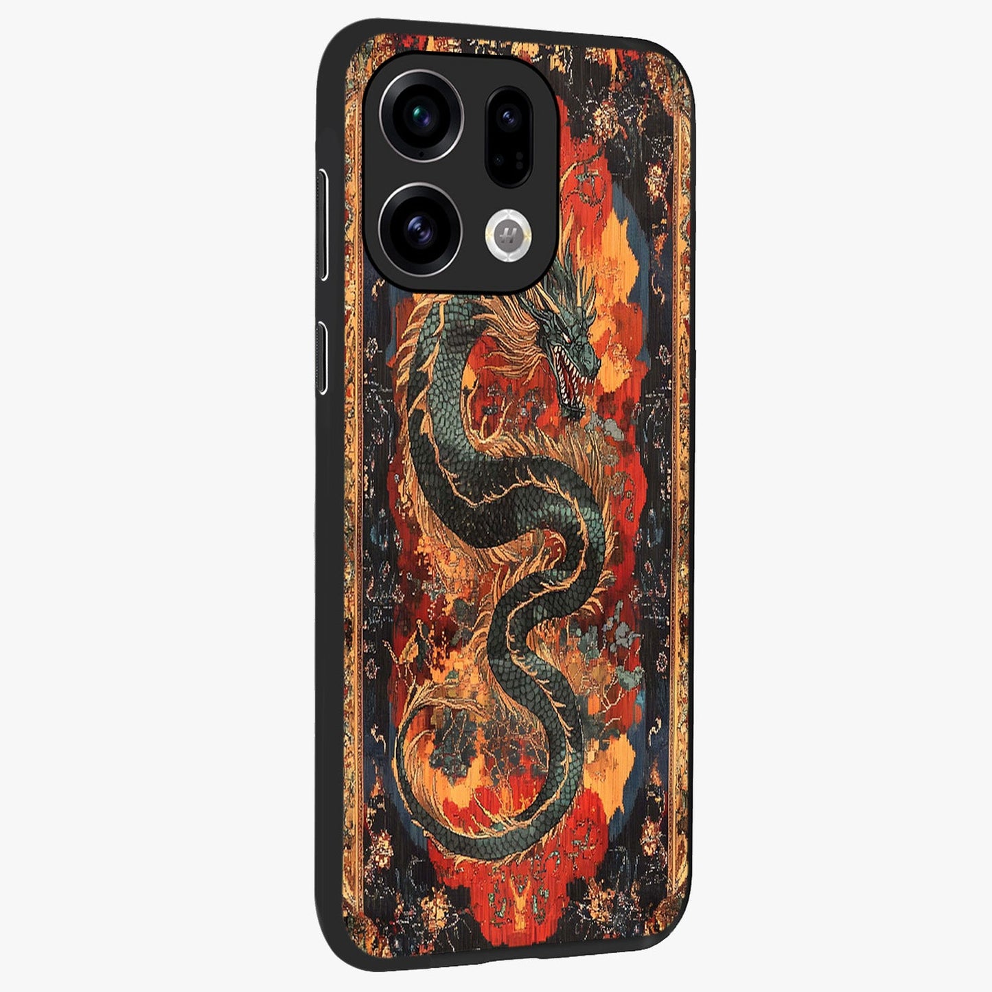 Inferno Dragon Soul Glass Case upright view showcasing intense dragon artwork with fantasy fire theme.