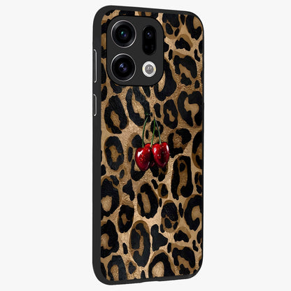Leopard Wild Cherry Glass Case upright view showcasing stylish leopard pattern artwork with trendy fashion theme.