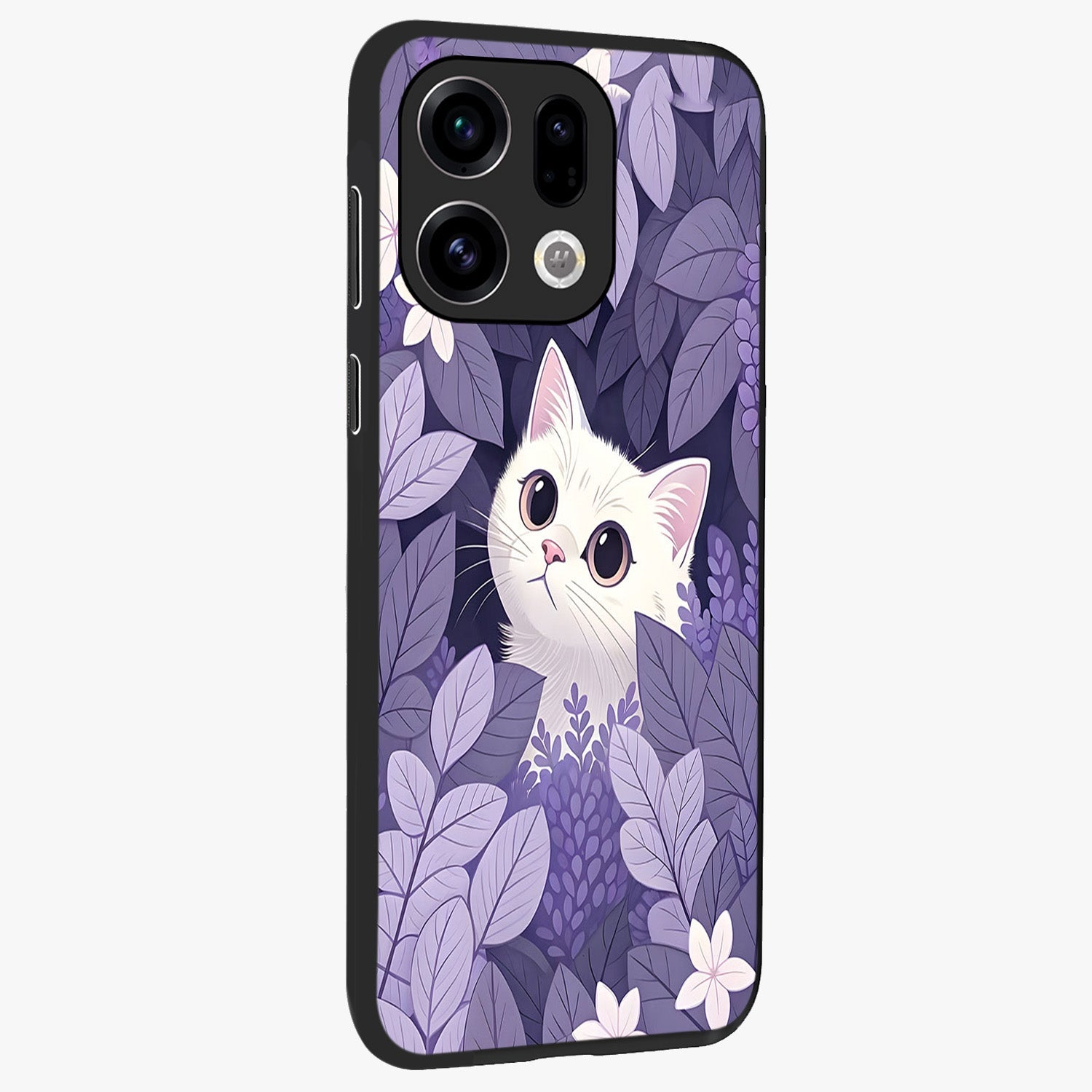 Lilac Hide Peek Cat Glass Case upright view showcasing charming cat artwork with adorable peek theme.