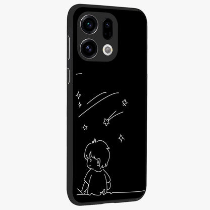 Line Art Boy With Shooting Stars Glass Case upright view showcasing artistic shooting star illustration with minimal style.