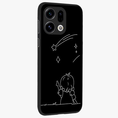 Line Art Girl With Shooting Stars Glass Case upright view showcasing delicate shooting stars artwork with minimal artistic theme.