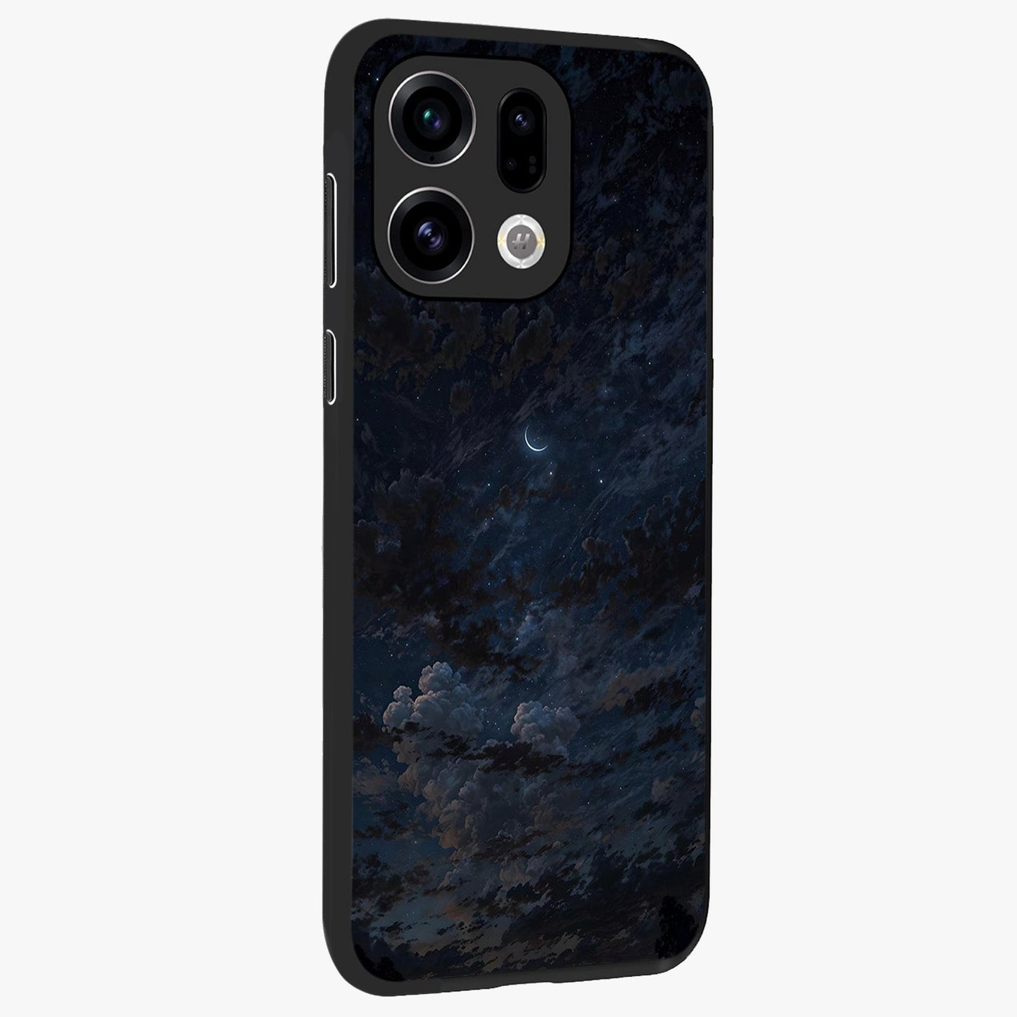 Lunar Veil Silence Glass Case upright view showcasing calm moon themed artwork with serene night atmosphere.
