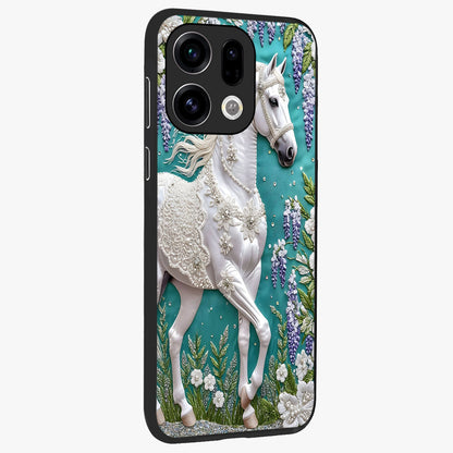 Majestic Floral Stallion Glass Case upright view showcasing dramatic horse artwork with decorative floral theme.