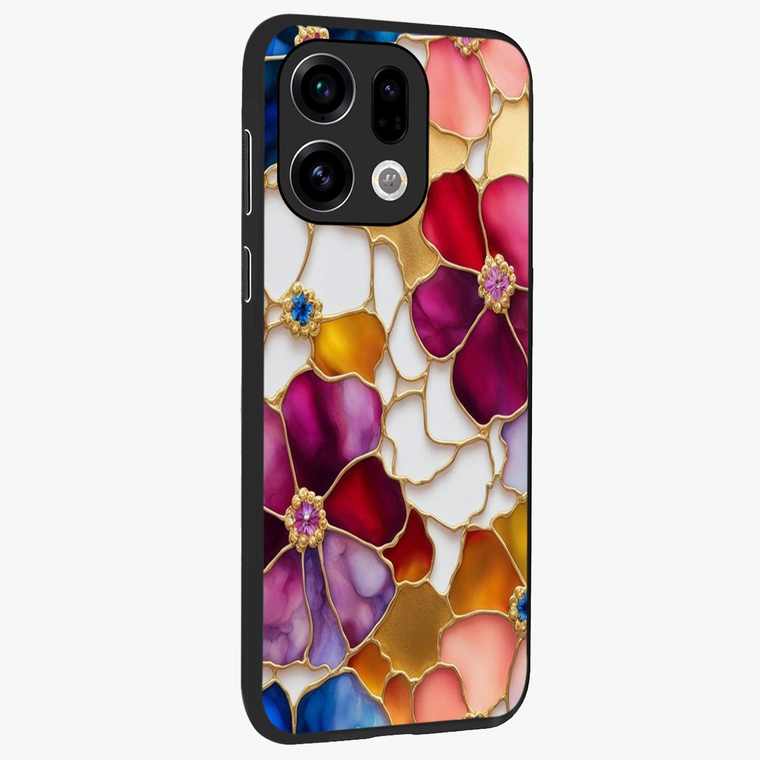Marble Flower Pattern Glass Case upright view showcasing decorative marble flower artwork with refined style.