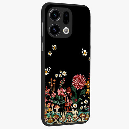 Midnight Bloom Pattern Glass Case upright view showcasing decorative floral artwork with deep night themed palette.